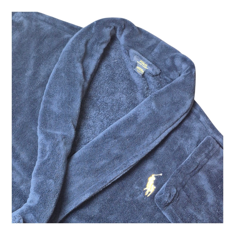 Polo Ralph‎ Lauren Robe Men's L/XL Navy Plush Fleece Belted Sleepwear Preppy